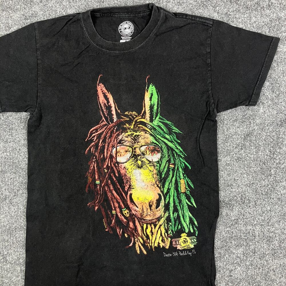 Duck Company T-Shirt Mens S Black Rasta Donkey‎ Reggae Graphic Tee